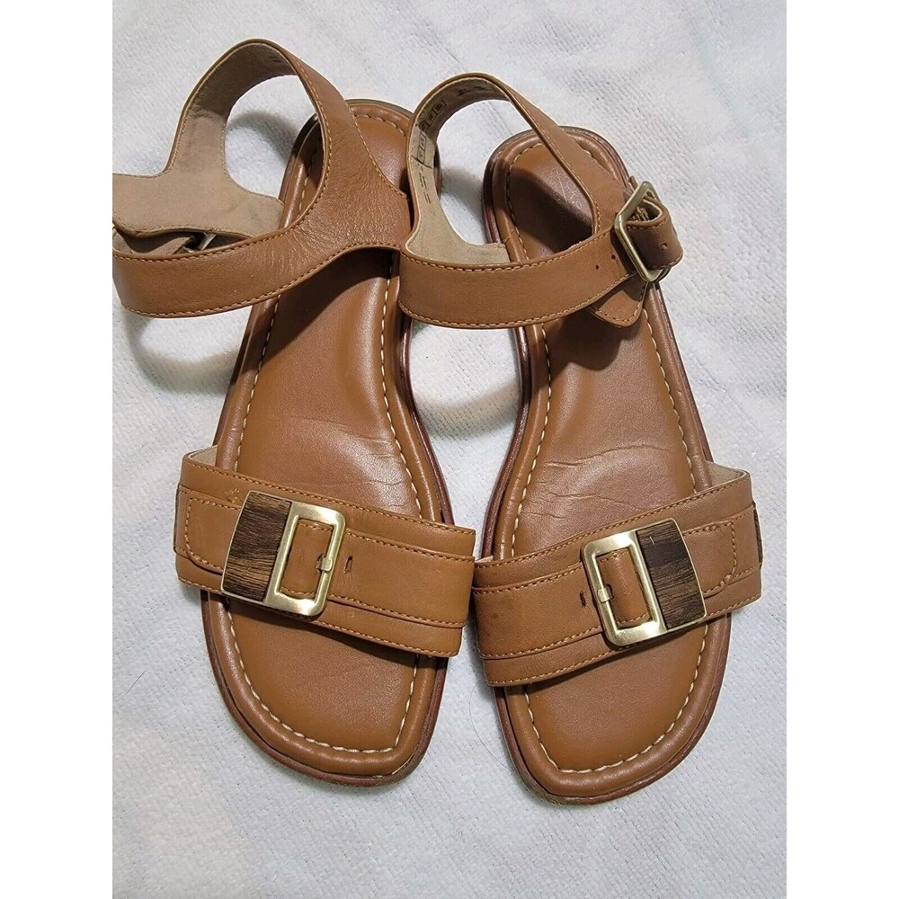 Rockport‎ Total Motion Leather Flat Sandal Zadie Buckle Brown Size 9